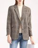 Women's Notch Lapel 2 Button Boyfriend Blazer Suit Houndstooth Plaid Jacket Coat