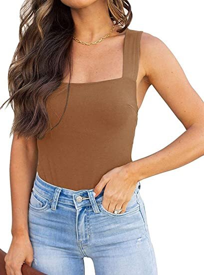 Womens Sexy Square Neck Sleeveless Tank Tops Bodysuits Clubwear