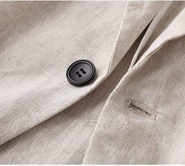 Womens Cotton Linen Blazer Notch Lapel One Button Suit Coat Jackets
