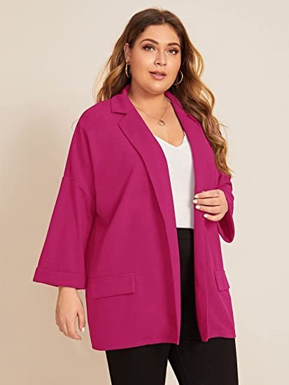 Women's Plus Size Long Sleeve Blazer Casual Open Front Cardigan Jacket