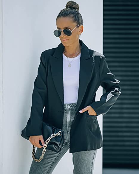 Women's Casual Long Sleeve Lapel Button Slim Work Office Blazer Jacket